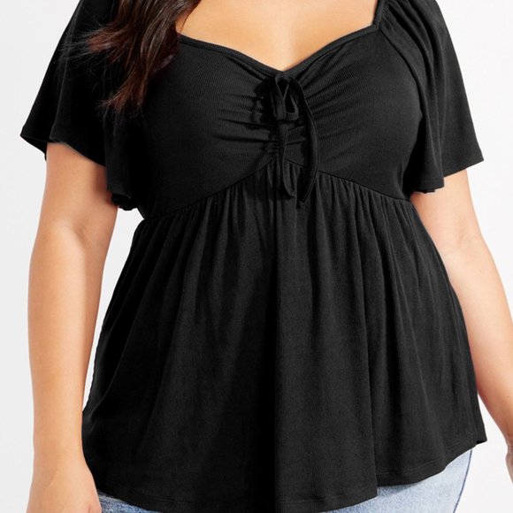 Black Plus Size Ruched Front Babydoll Top - Picture 6 of 16